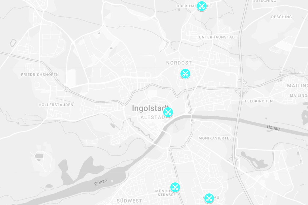 Karte mit Friseur-Salons in Ingolstadt mit Onlinebuchung